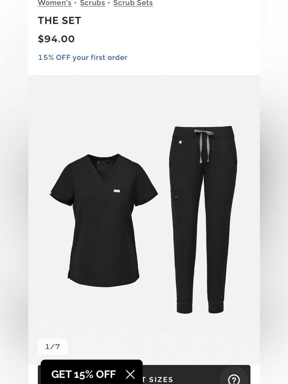 FIGS Women's Black Scrub SET